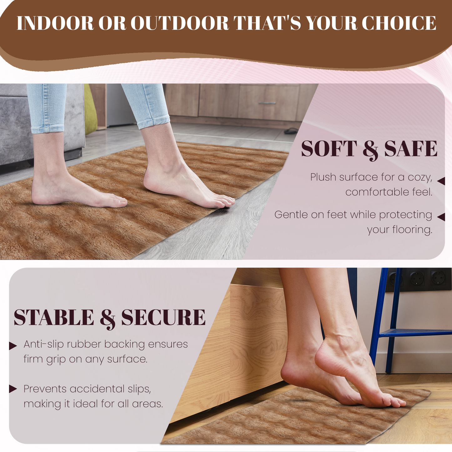 Bedroom & Living Room Runner Rug – Faux Rabbit Fur, Stone Design